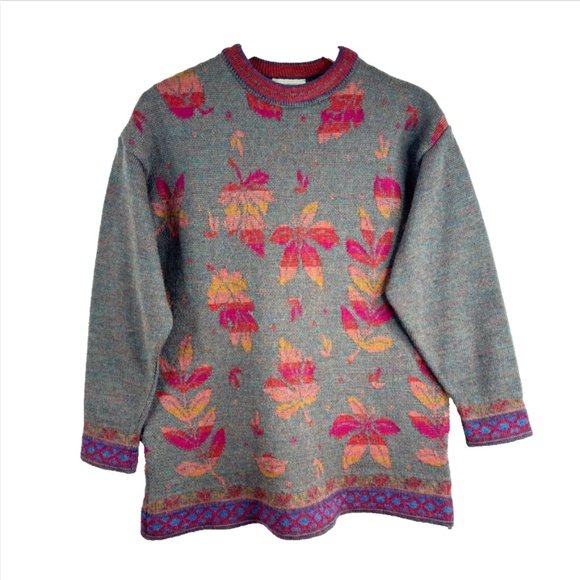 VTG 90s Concept Wool Sweater M Leaf Leaves Fall Chunky Christmas Granny Cottage - Picture 12 of 12